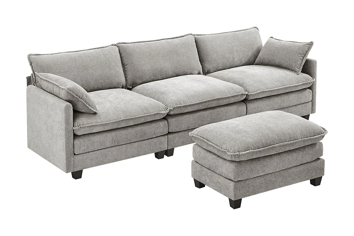 Shangri La Balos 4 Seater Sofa Grey with Ottoman - Image 7