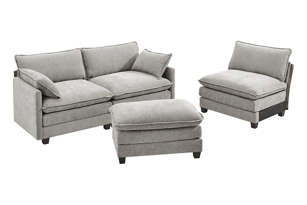Shangri La Balos 4 Seater Sofa Grey with Ottoman - Image 8