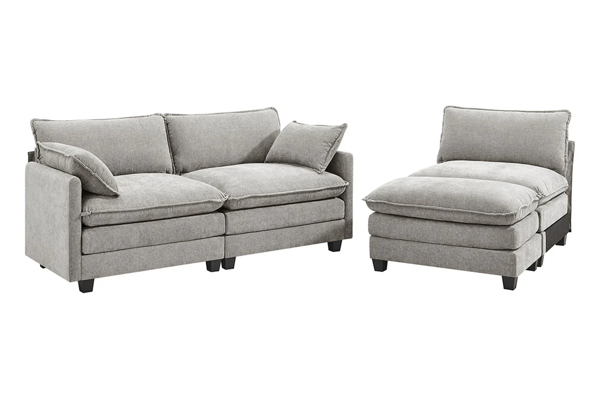 Shangri La Balos 4 Seater Sofa Grey with Ottoman - Image 9