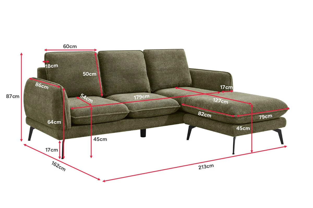 Shangri La Bellamy 3 Seater Sofa Green Reversible Chaise - Image 11