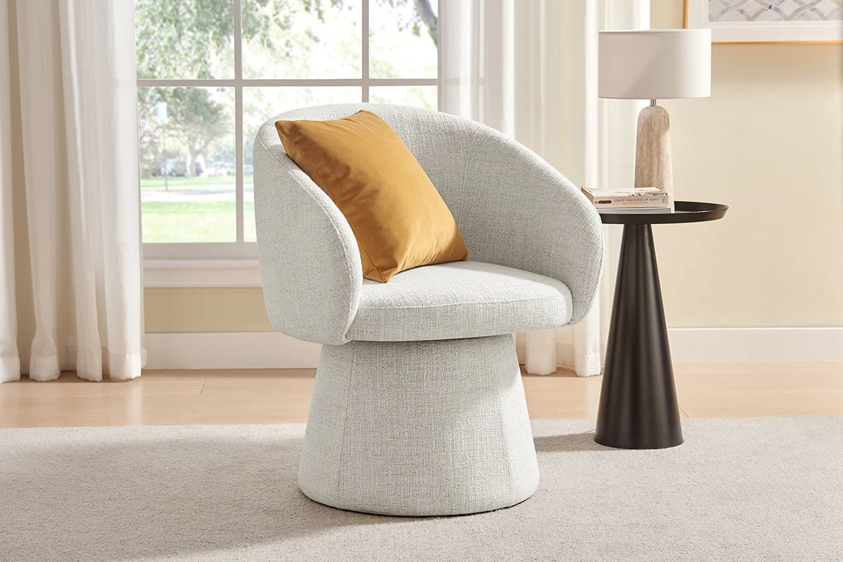 Shangri La Castro Swivel Dining Chair Beige Upholstered