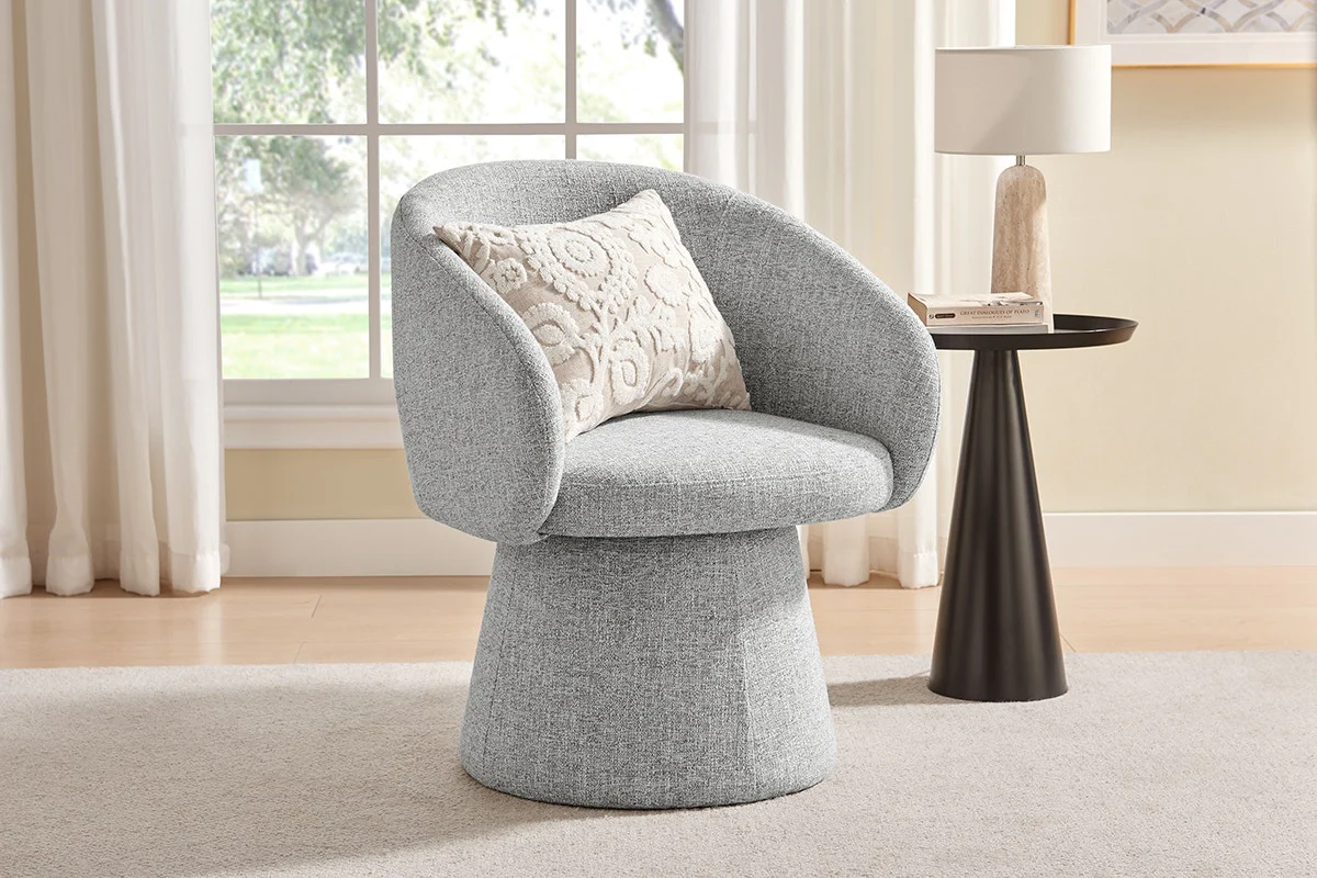 Shangri La Castro Swivel Dining Chair Grey Upholstered - Image 2