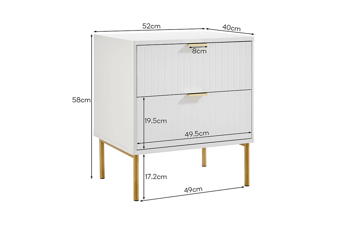 Shangri La Lilah 2 Drawer Ribbed Bedside Table White - Image 10