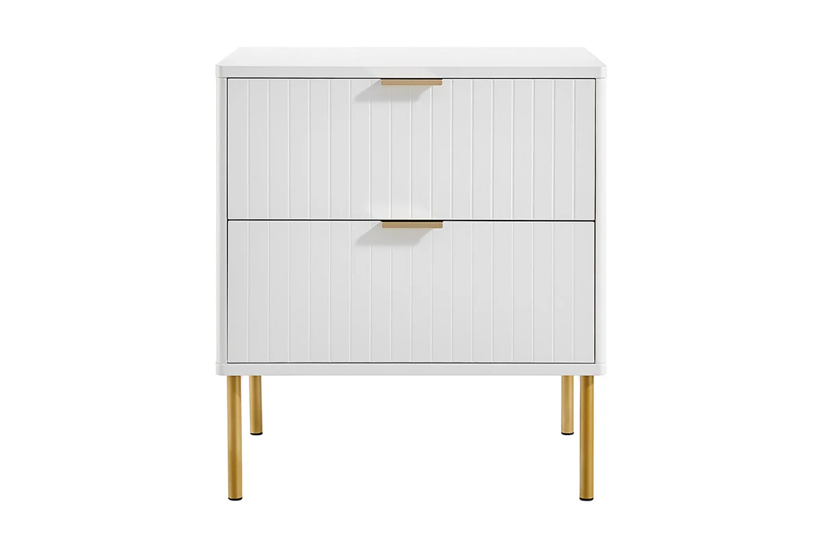 Shangri La Lilah 2 Drawer Ribbed Bedside Table White - Image 3