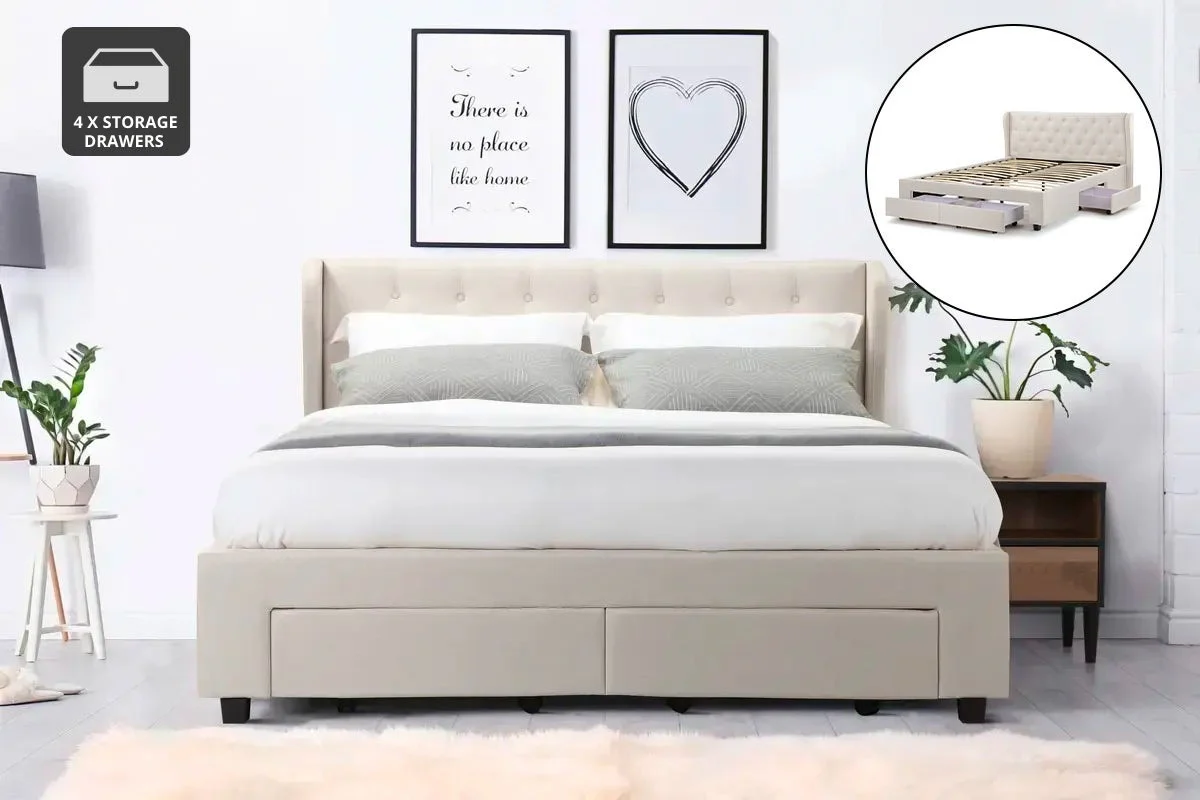 Shangri La Marseille Storage Bed Frame Queen Beige
