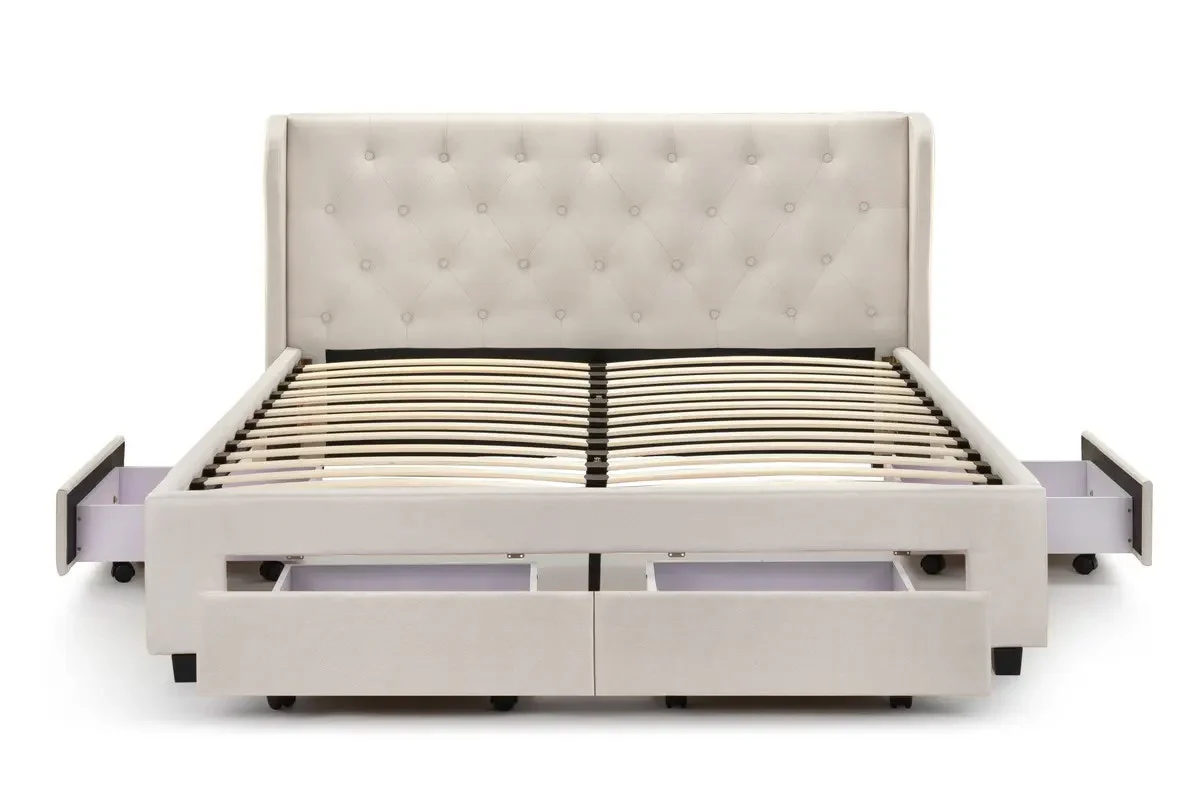 Shangri La Marseille Storage Bed Frame Queen Beige - Image 3