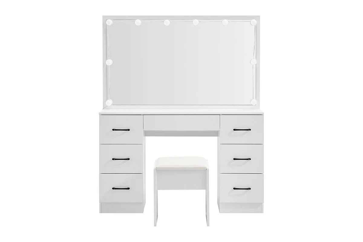 Shangri La Napa Dressing Table and Stool Set White LED Mirror - Image 4