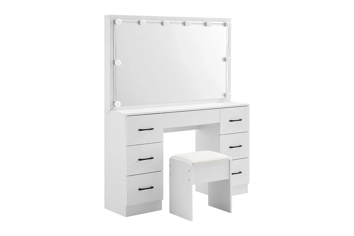 Shangri La Napa Dressing Table and Stool Set White LED Mirror - Image 5