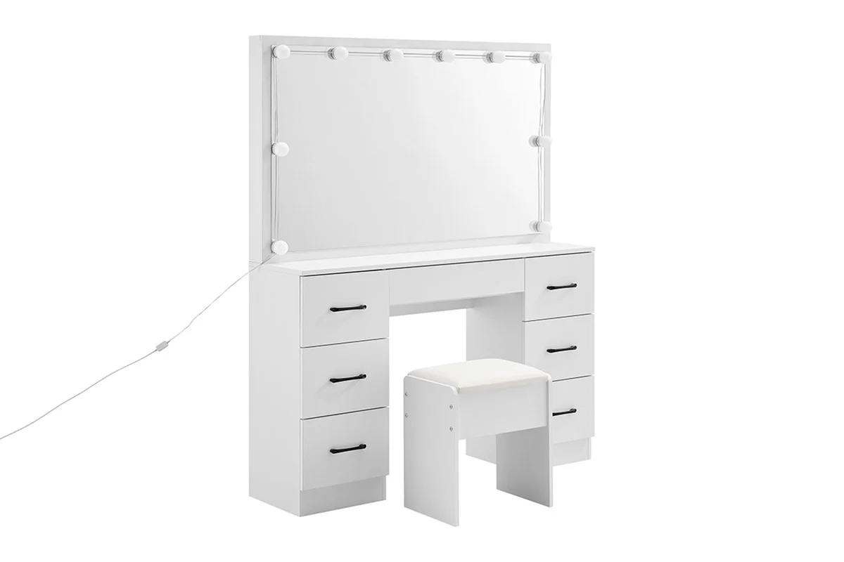 Shangri La Napa Dressing Table and Stool Set White LED Mirror - Image 6
