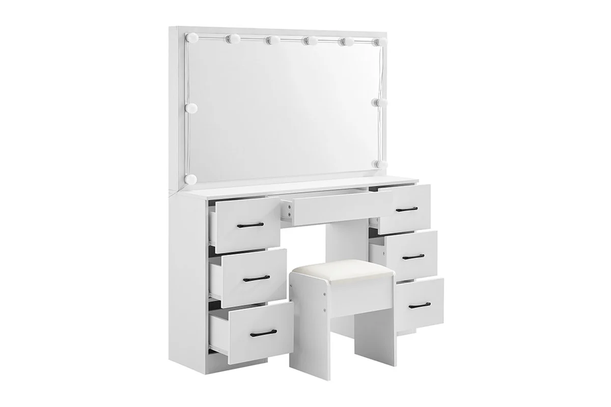 Shangri La Napa Dressing Table and Stool Set White LED Mirror - Image 7