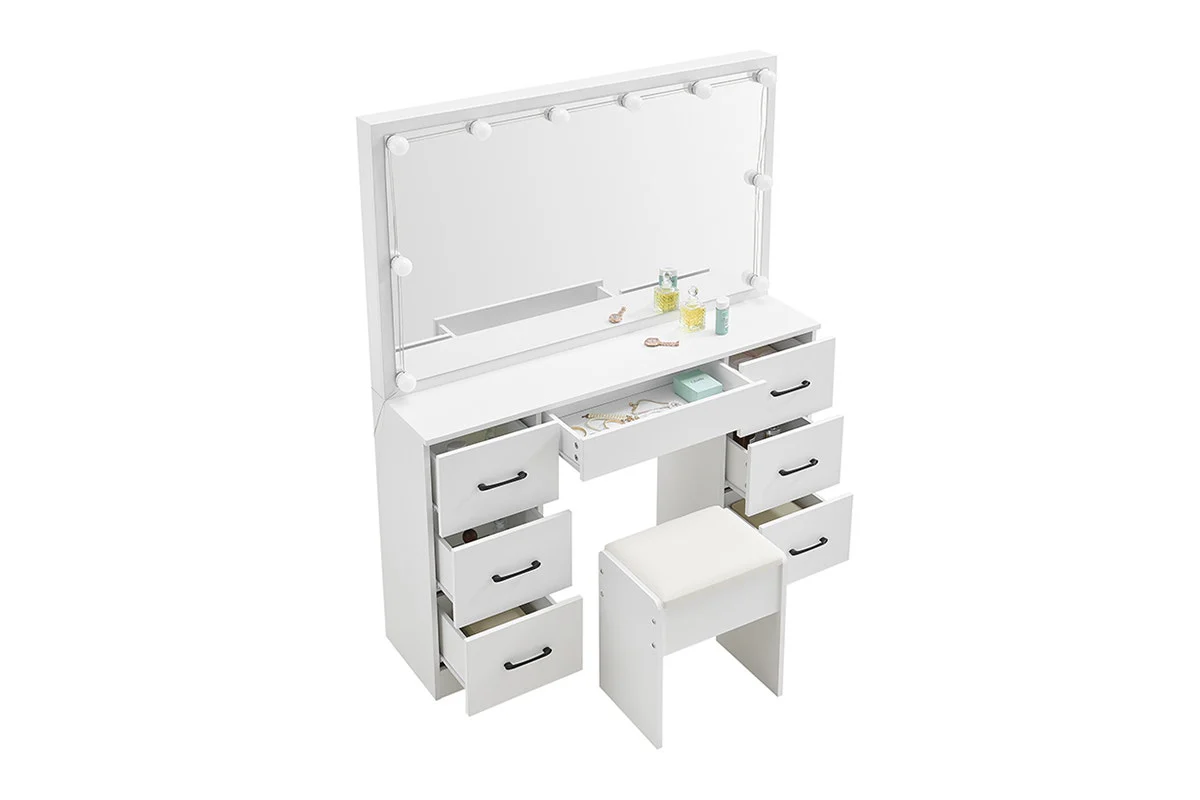 Shangri La Napa Dressing Table and Stool Set White LED Mirror - Image 8