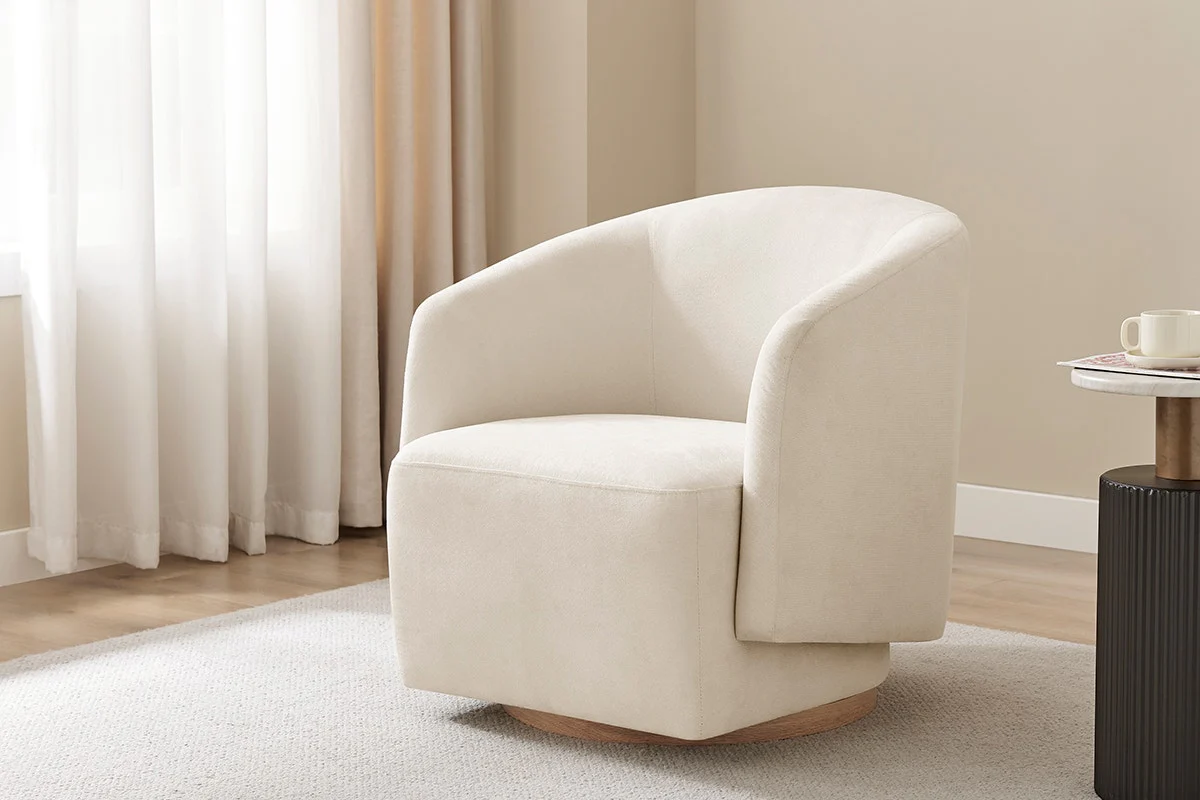 Shangri La Nova Swivel Armchair Cream Waterproof Fabric - Image 2