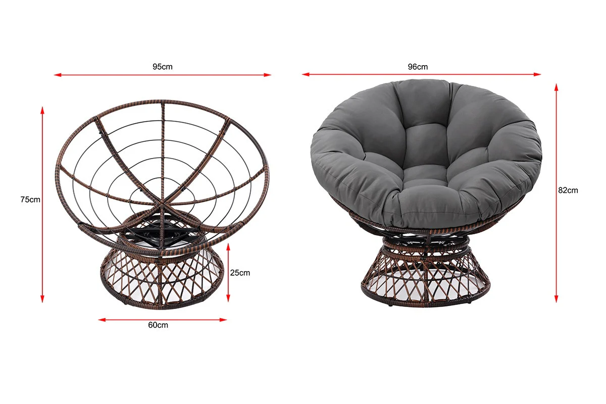 Shangri La Papasan Swivel Wicker Chair Grey with Cushion - Image 9