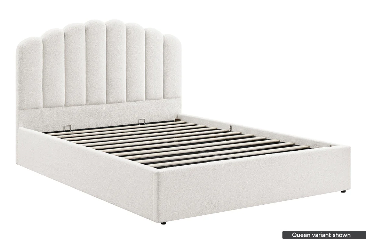 Shangri La Santorini Boucle Storage Bed Frame White Double - Image 3