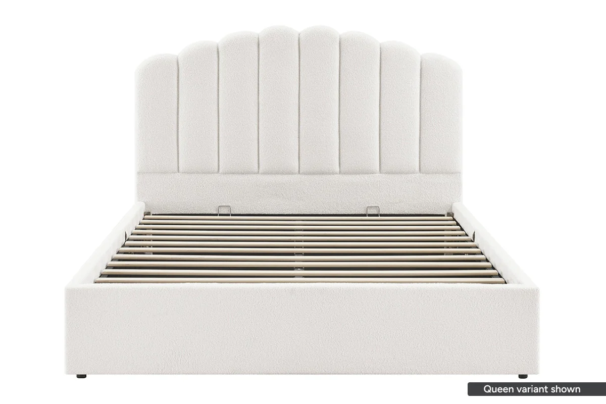 Shangri La Santorini Boucle Storage Bed Frame White Double - Image 4
