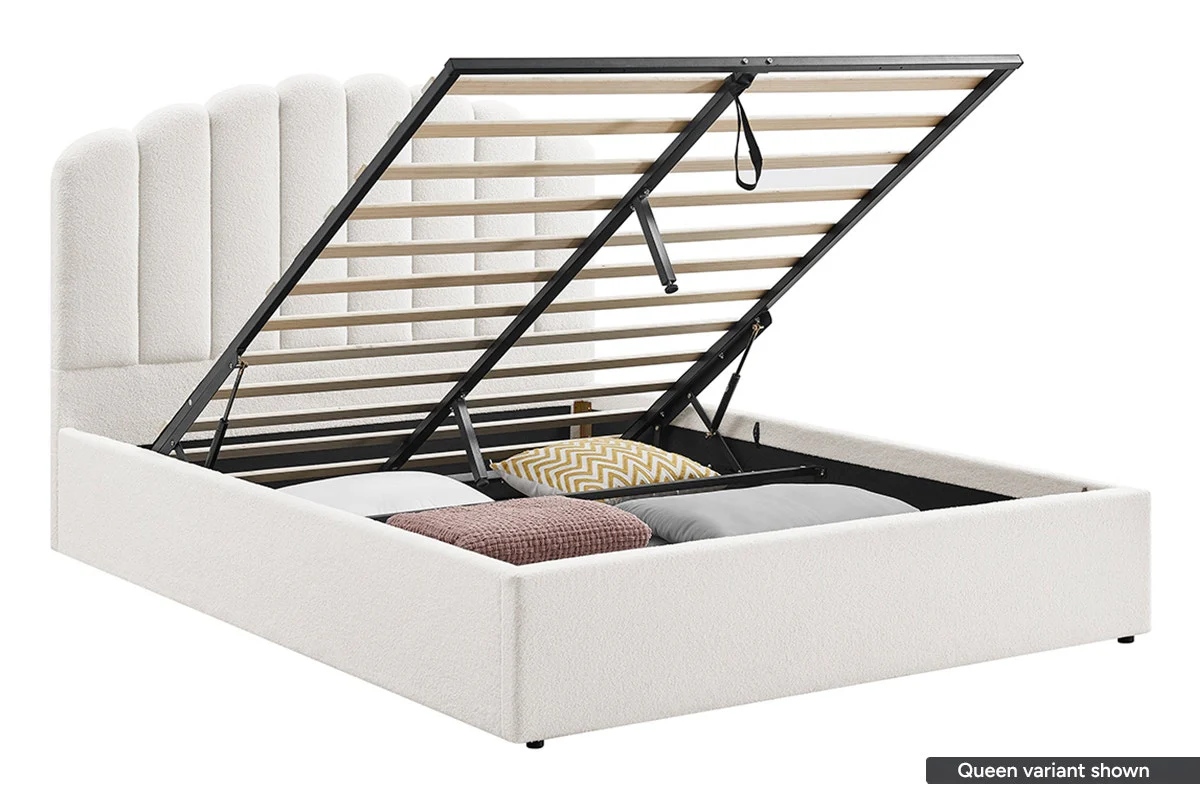 Shangri La Santorini Boucle Storage Bed Frame White Double - Image 5