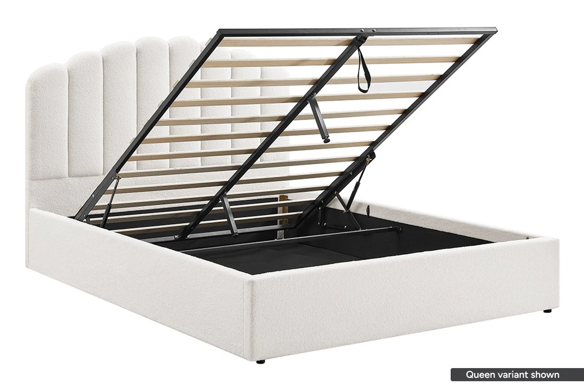 Shangri La Santorini Boucle Storage Bed Frame White Double - Image 6