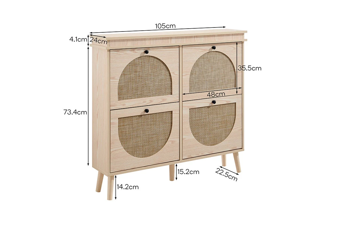 Shangri La Tallow Shoe Cabinet 4 Drawer Rattan Front - Image 12