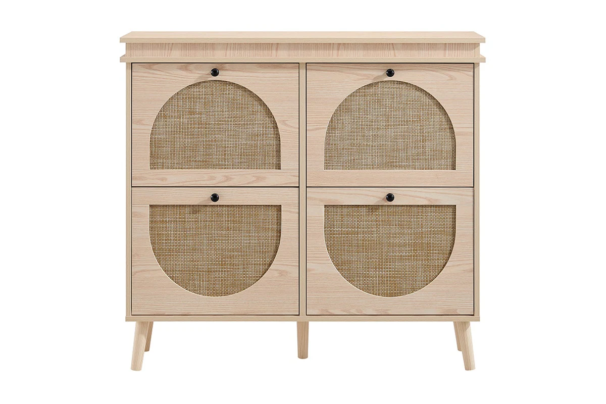 Shangri La Tallow Shoe Cabinet 4 Drawer Rattan Front - Image 2