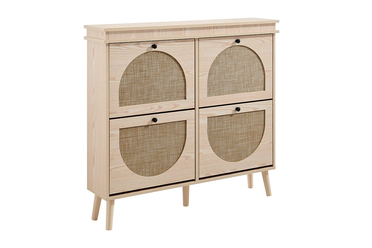 Shangri La Tallow Shoe Cabinet 4 Drawer Rattan Front - Image 3