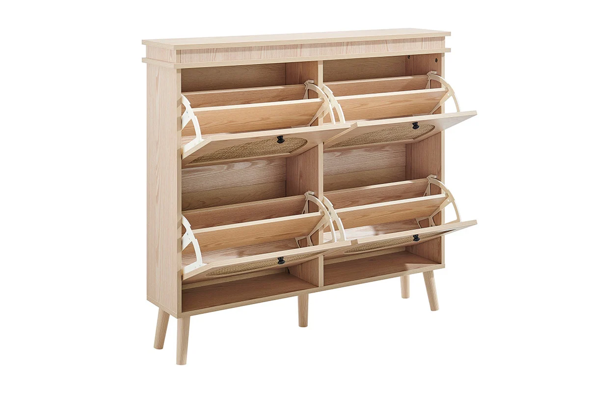 Shangri La Tallow Shoe Cabinet 4 Drawer Rattan Front - Image 6