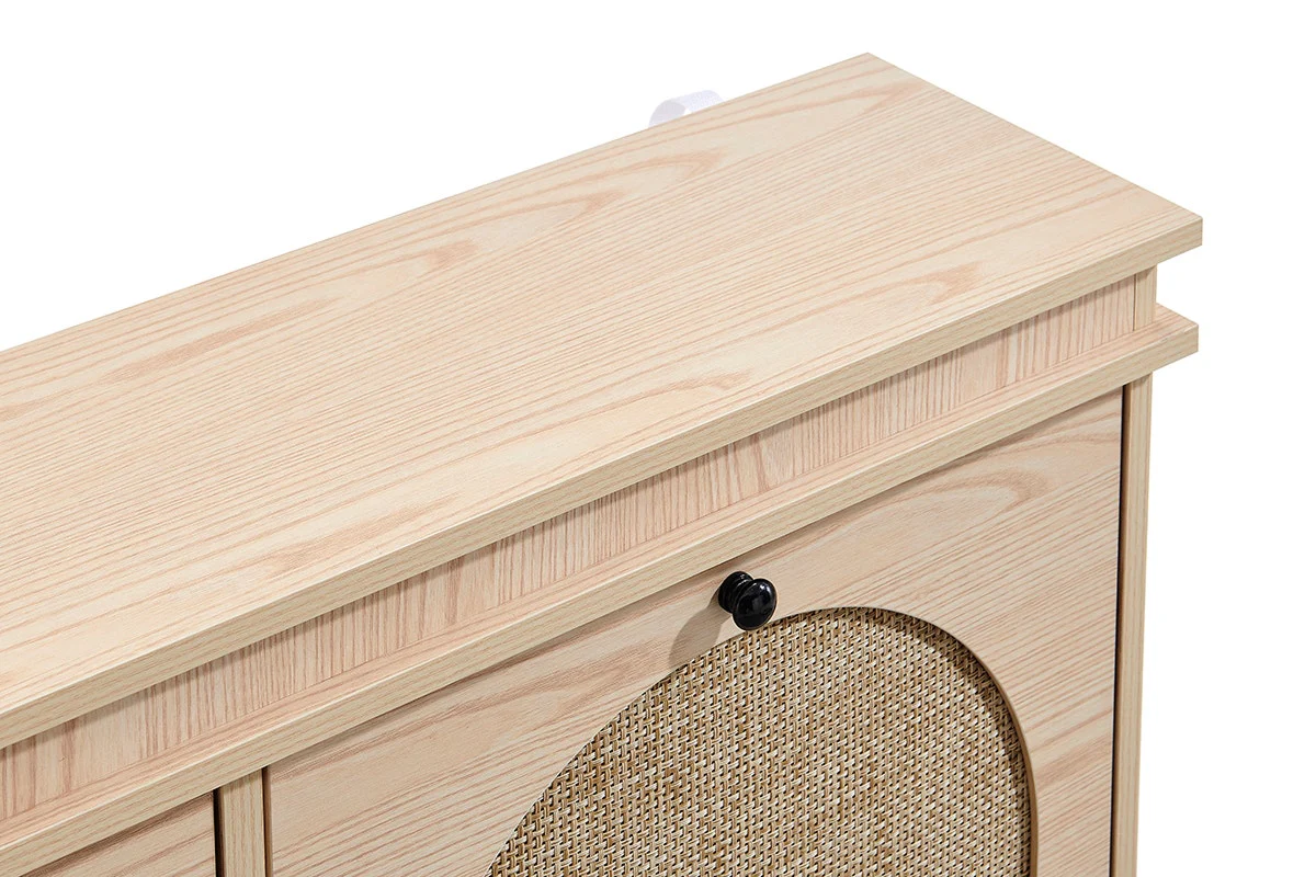 Shangri La Tallow Shoe Cabinet 4 Drawer Rattan Front - Image 7
