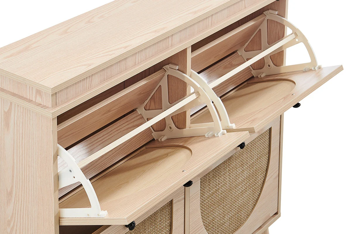 Shangri La Tallow Shoe Cabinet 4 Drawer Rattan Front - Image 8