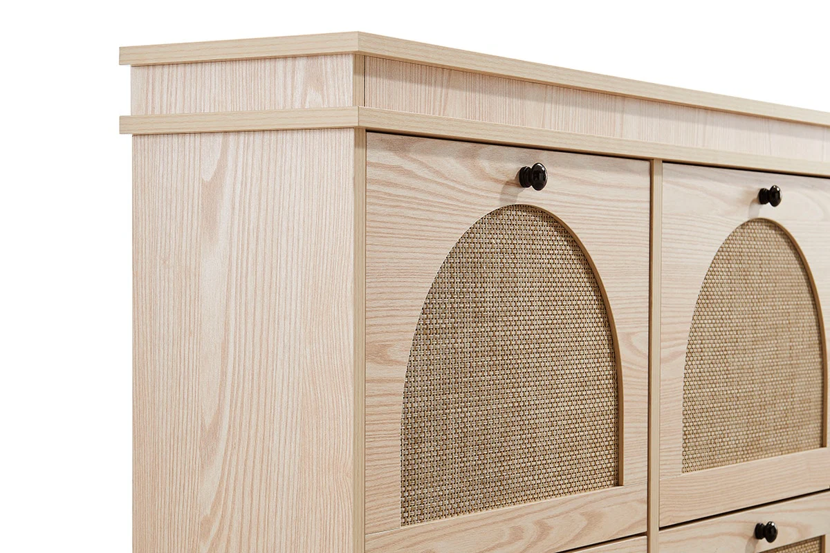 Shangri La Tallow Shoe Cabinet 4 Drawer Rattan Front - Image 9