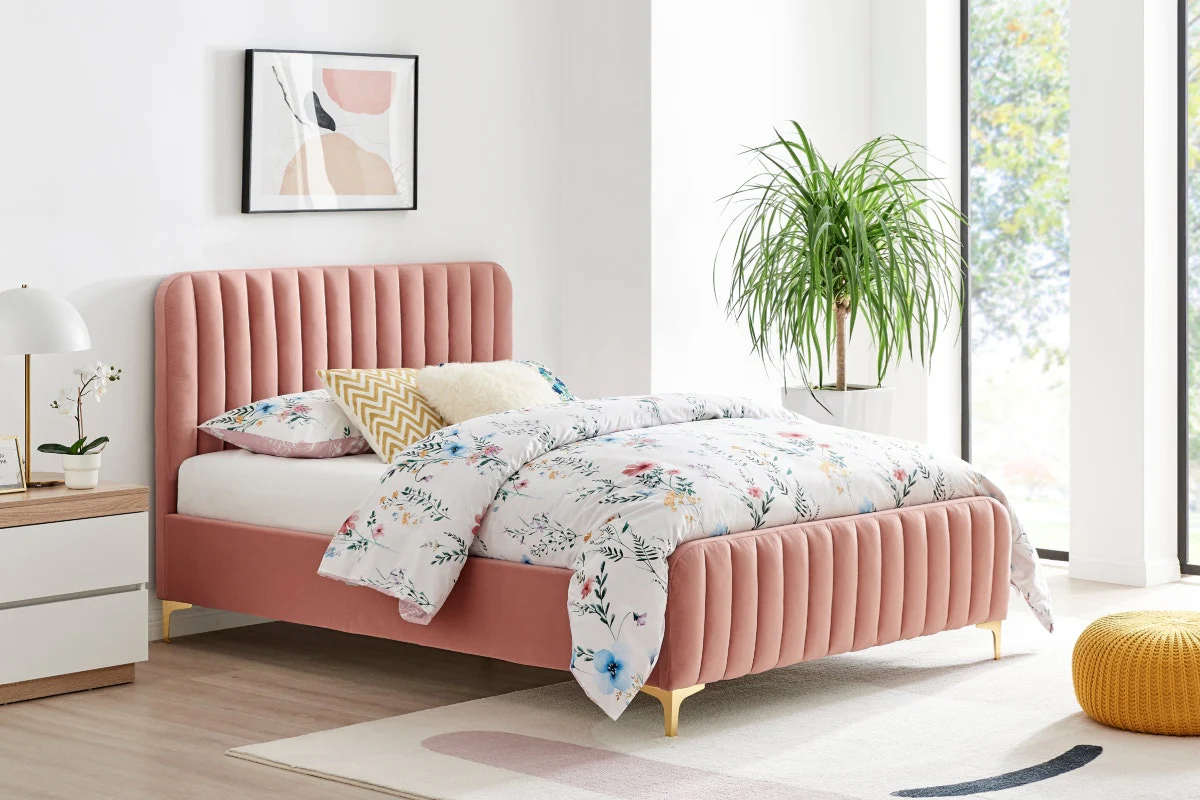 Shangri La Victoria Bed Frame Blush Velvet Double