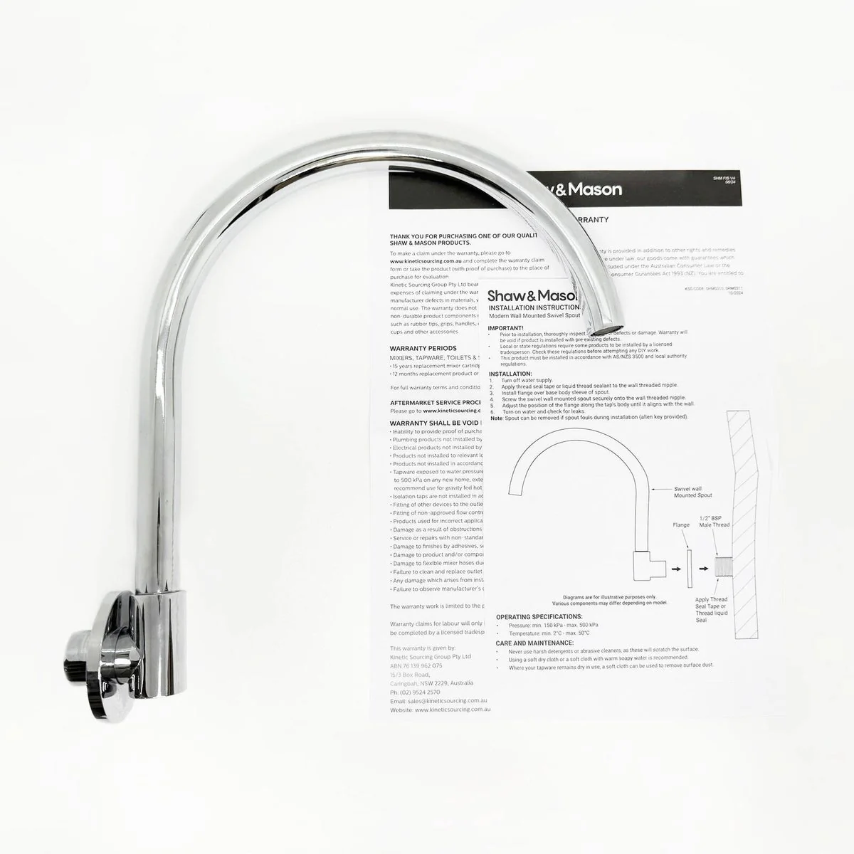 Shaw Mason 250mm Chrome Swivel Wall Mounted Spout - 180° Swivel - Image 4