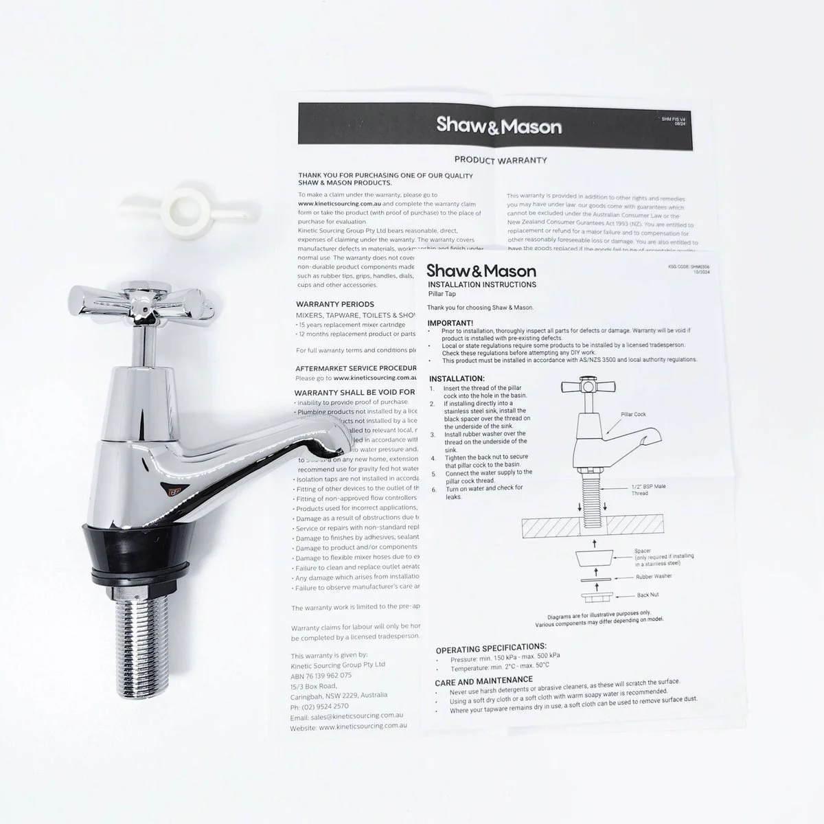 Shaw Mason Chrome Easy Clean Pillar Tap - 67mm x 173mm - Cold Water Indicator - Image 5