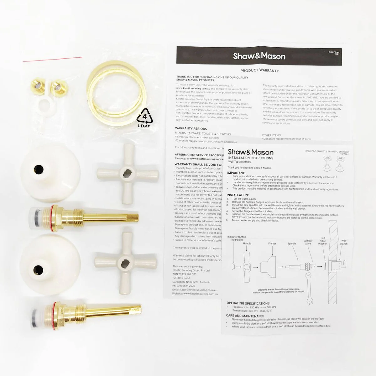 Shaw Mason Ivory Wall Top Assembly - Brass - 146mm x 155mm - Durable - Image 3