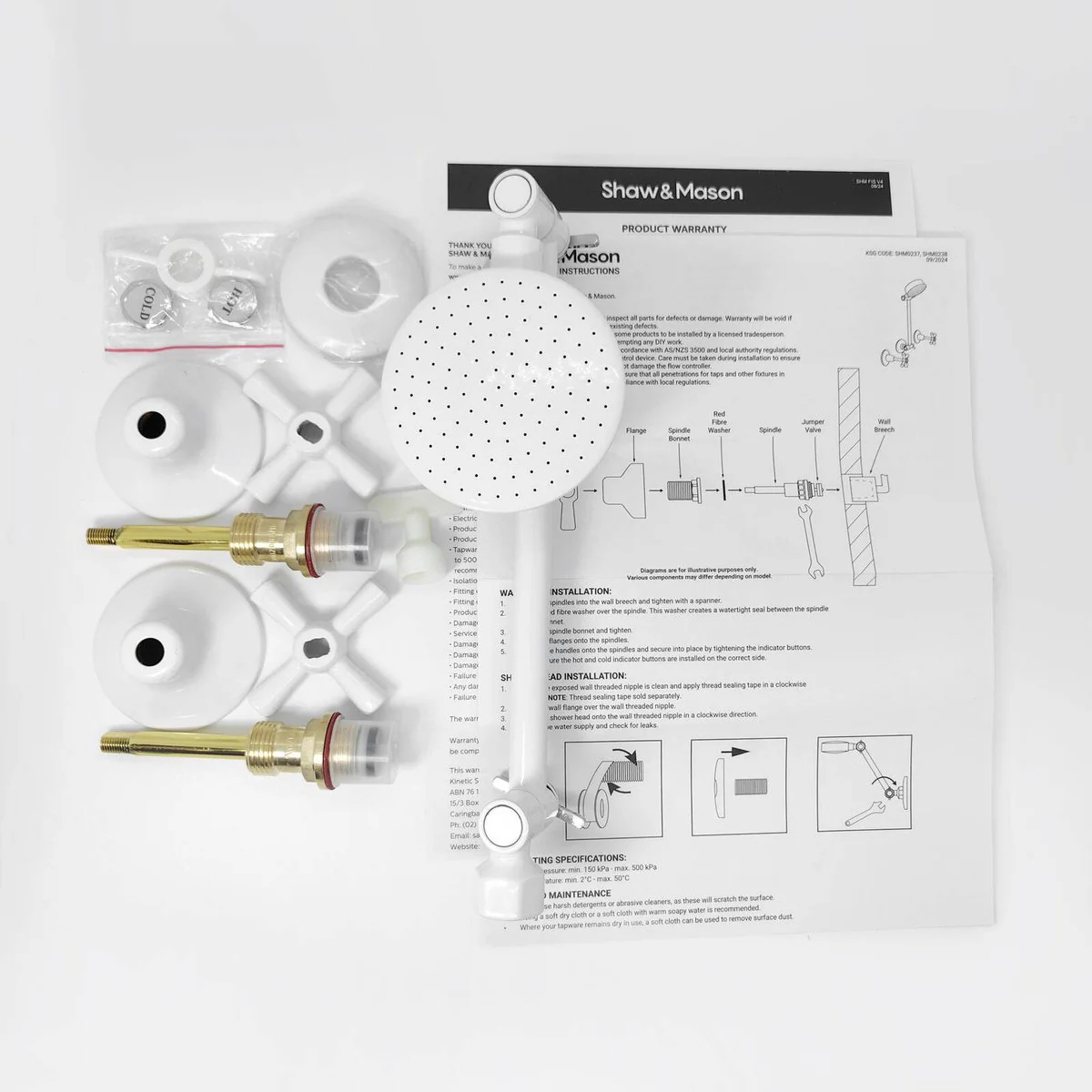 Shaw Mason Shower Set - 4 Star - 7.5L Min - White - Brass Construction - Image 3