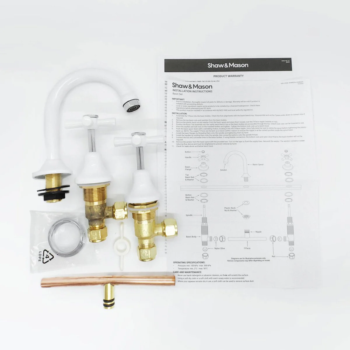 Shaw Mason White Basin Set - 290mm x 70mm x 195mm - Durable Brass Construction - Image 2