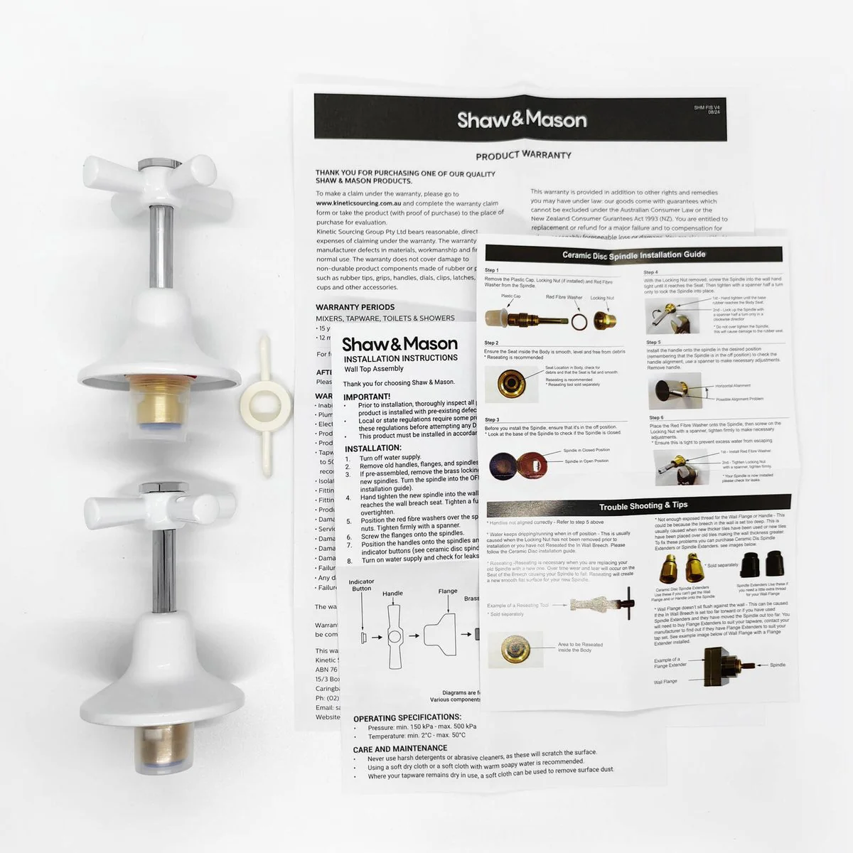 Shaw Mason White Wall Top Assembly Pair - 1/2 Turn - Easy Clean - 167mm x 67mm x 117mm - Image 2