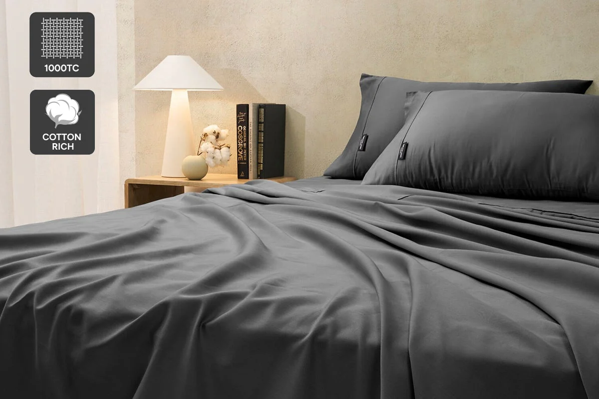 Sheraton Luxury 1000TC Cotton Rich Bed Sheet Set Fossil King