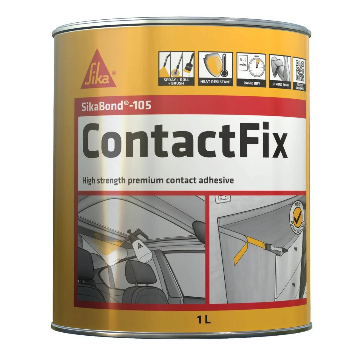 Sika 1L Contactfix Premium Contact Adhesive - Strong Bond - Easy Apply - Clear