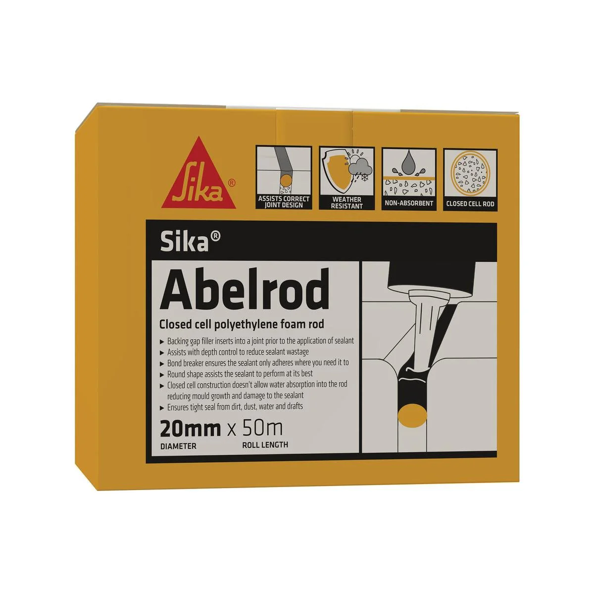 Sika Abelrod Gap Filler 20mm x 50m Polyethylene Foam Rod Weather Resistant