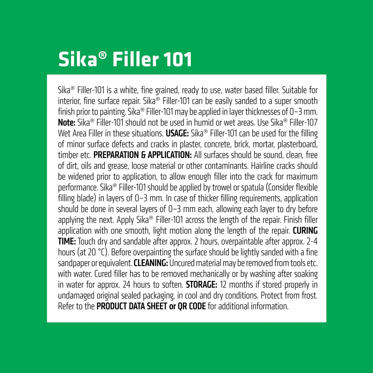Sika Filler-101 - 400ml - Water Based - Smooth Finish - Image 3