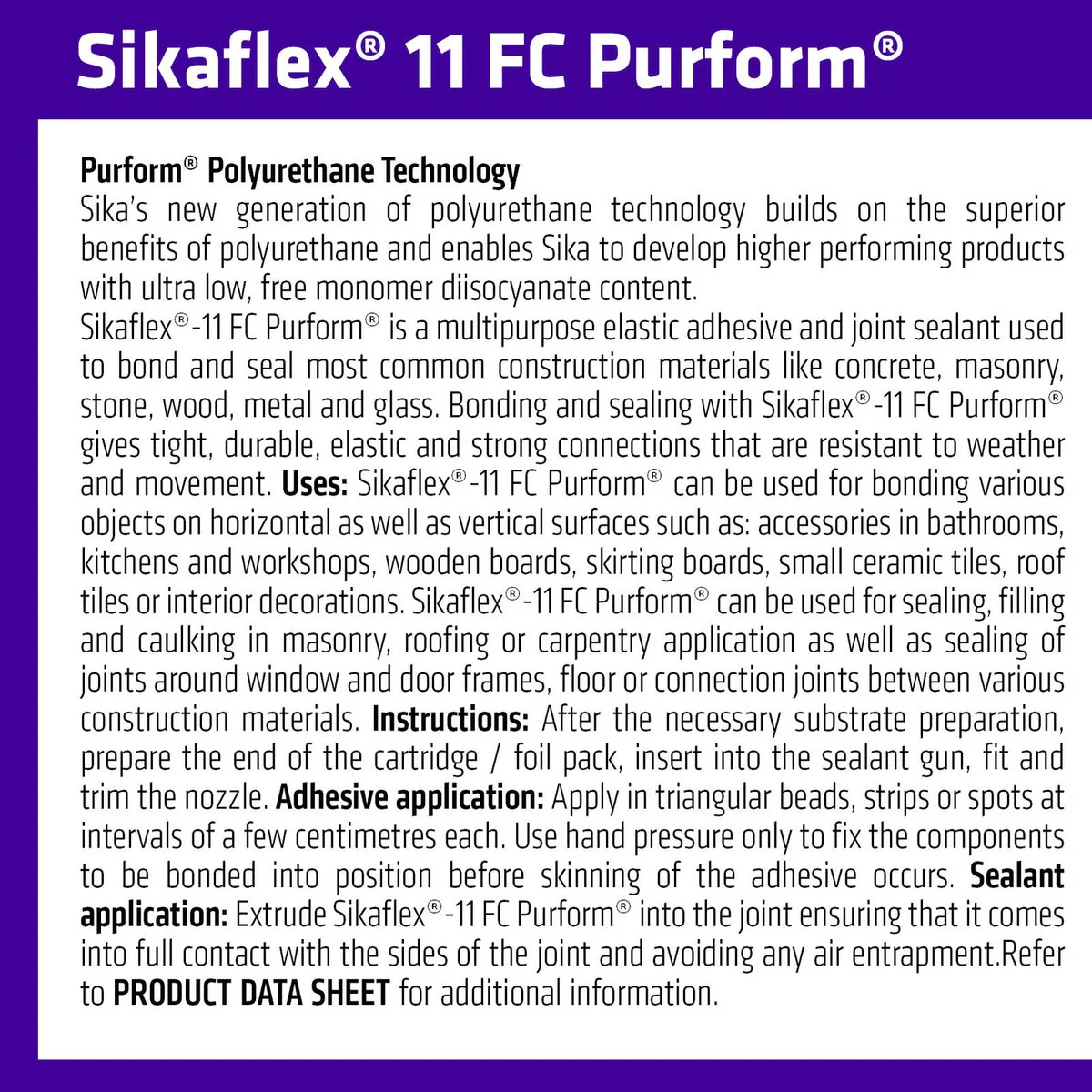 Sika Sikaflex 11 FC Purform Adhesive Sealant - 300ml - Black - Solvent-Free - Image 4