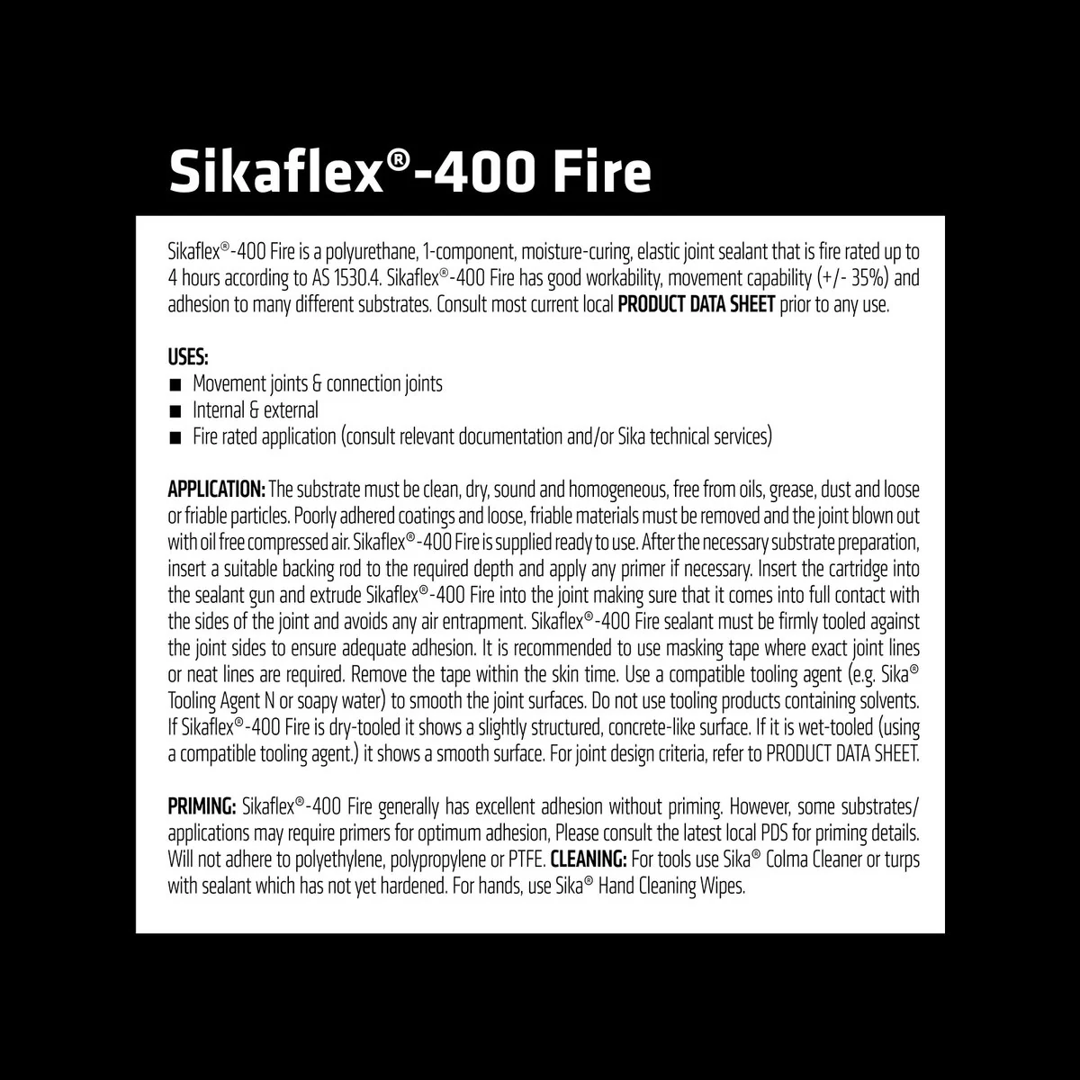 Sikaflex 400 Fire Polyurethane Sealant 600ml Grey - 4 Hours Fire Resistance - Image 3