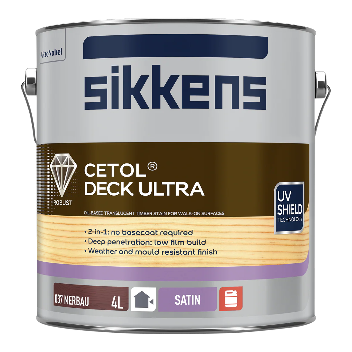 Sikkens 4L Merbau Cetol Deck Ultra - Self-Priming Deck Coating - 4L - Satin Finish