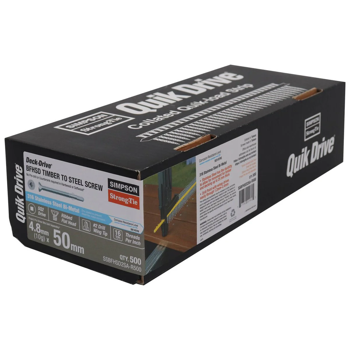 Simpson Strong Tie 10 x 50mm 316SS Collated Bi Metal Decking Screw 500 Pack - Corrosion Resistant - Easy Installation - Image 3