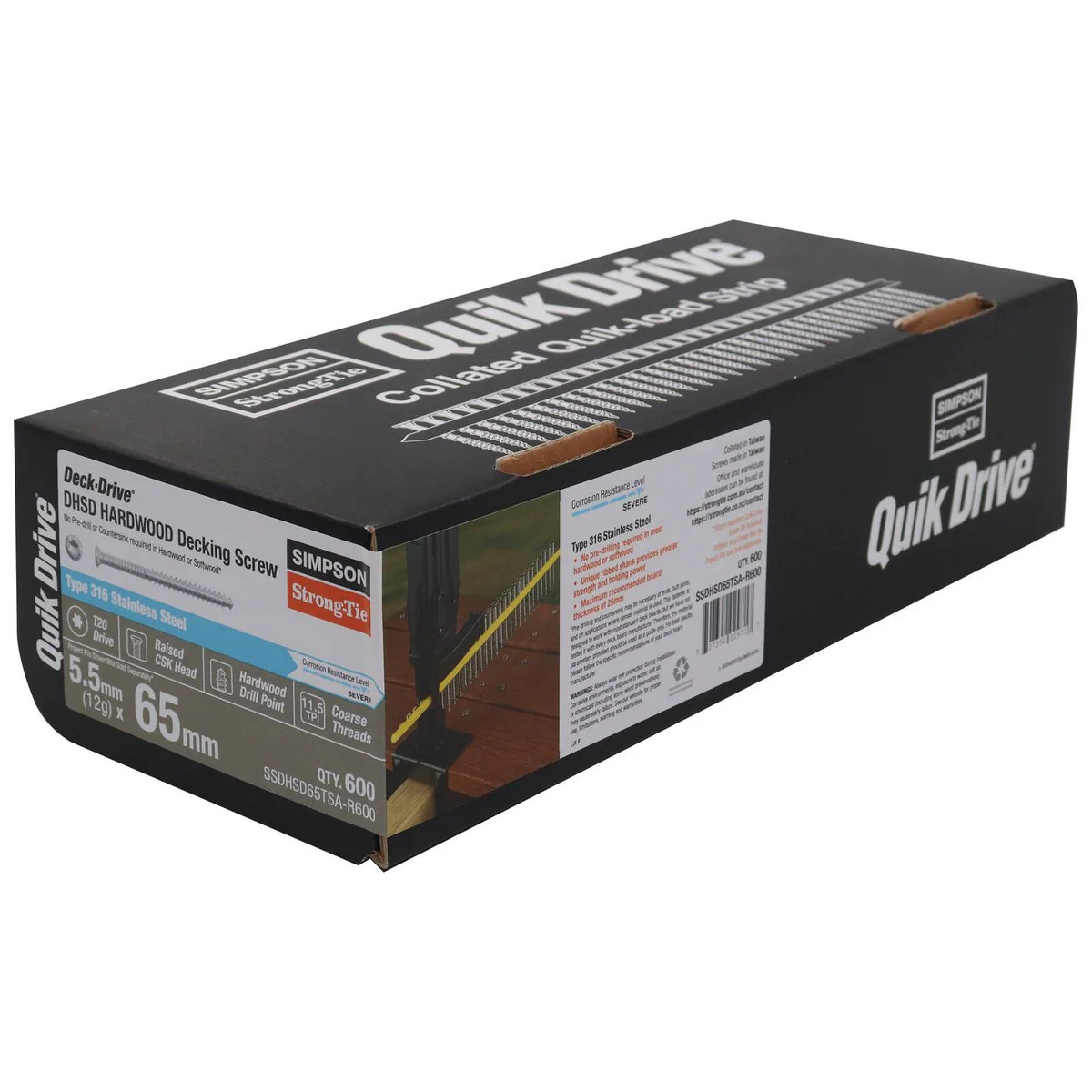 Simpson Strong Tie 12g x 50mm SS316 Quik Drive Decking Screw - 500 Pack - No Pre-Drilling - Corrosion Resistant - Image 3