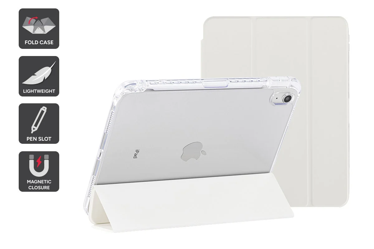 Slim Folio Stand Case for iPad A16 10th 11th Gen White