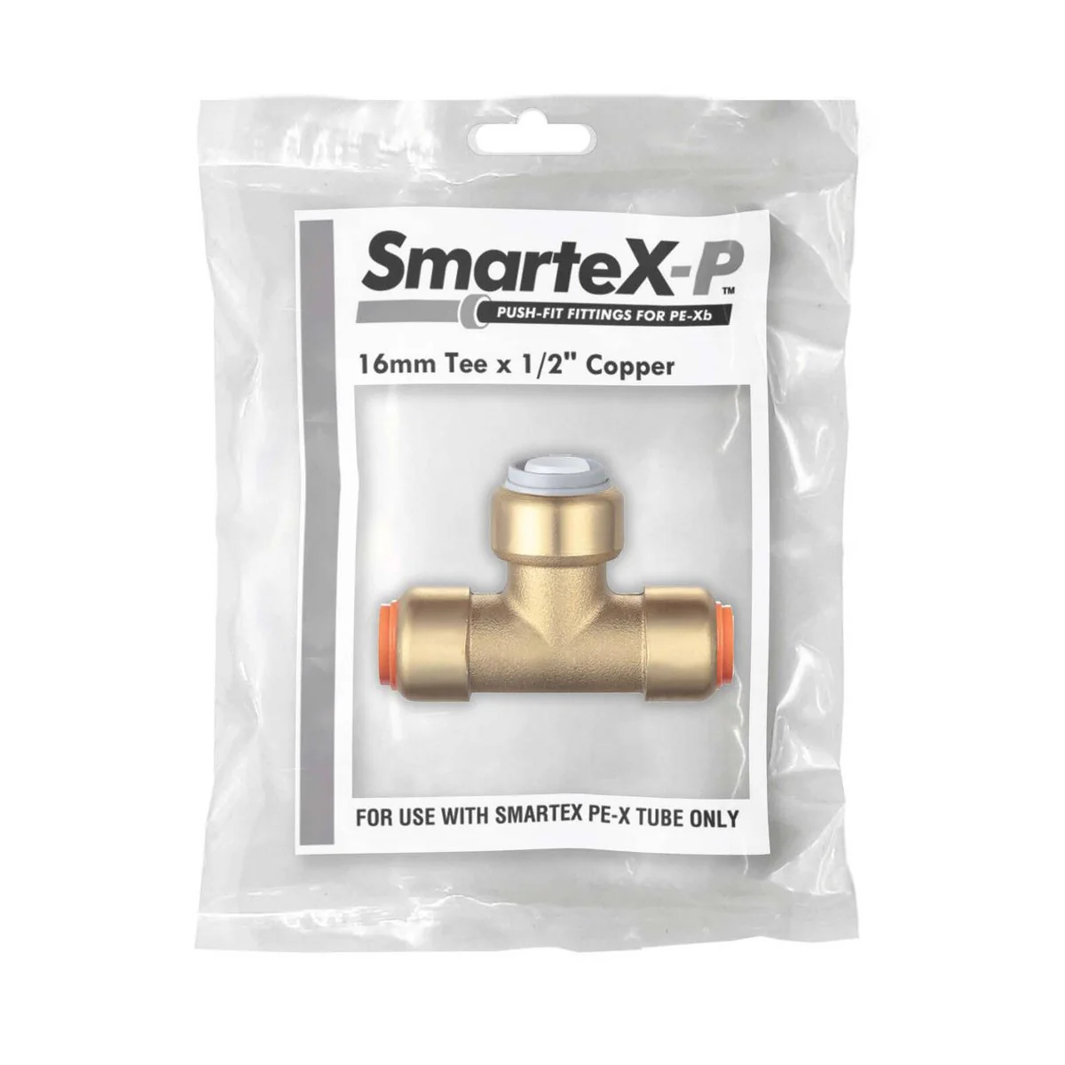 Smartex Pex Copper Conversion Tee - 16 x 15 x 15mm - Lead Free Brass - Push-Fit - Image 2