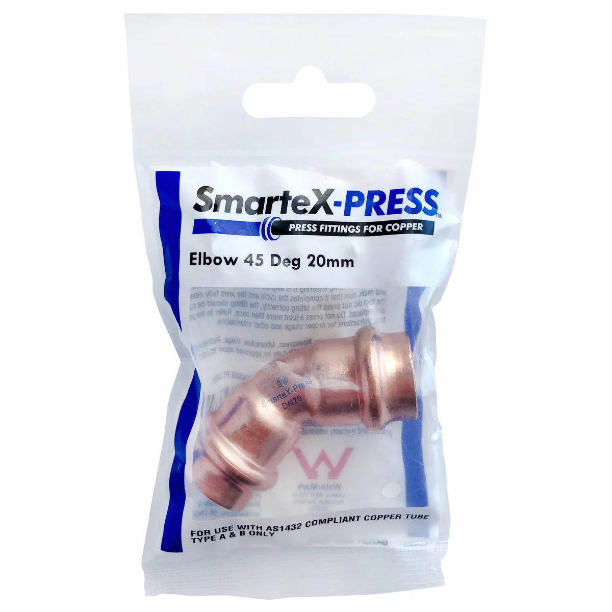 Smartex Press 20mm Copper 45° Elbow - Flame-Free Fitting - WaterMark Certified - Image 2