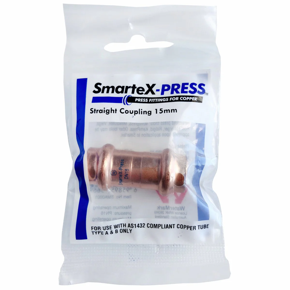SmarteX-PRESS Straight Coupling - 15mm - Copper - Flame-Free Installation - Image 2
