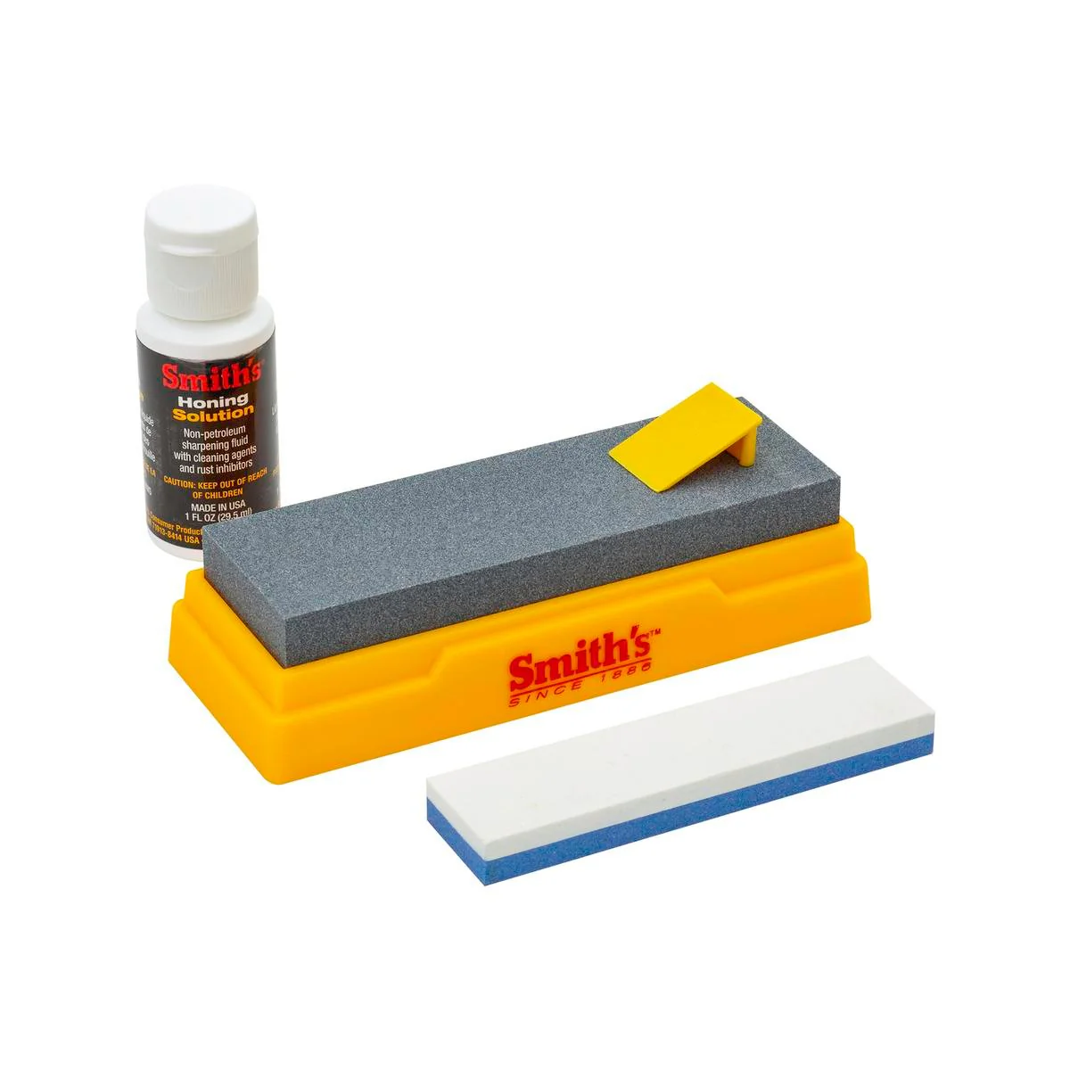 Smith S Combination Bench Stone Kit - 5" Medium & 4" Dual Grit Stones - Honing Solution Included