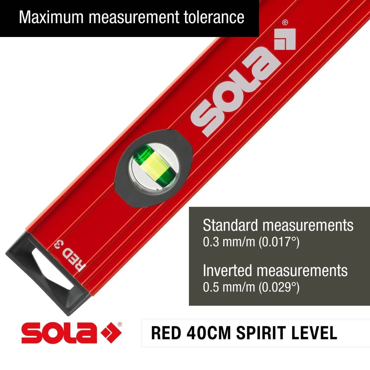 Sola Spirit Level 40cm Red - Precision Measurement Tool - Durable Aluminum - Image 2
